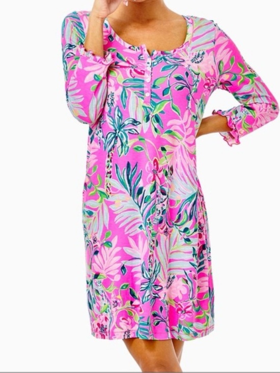 Lilly Pulitzer Other - Lilly Pulitzer Pajama Nightshirt Plumeria Pink Im Feline Fine, SIZE Small, EUC